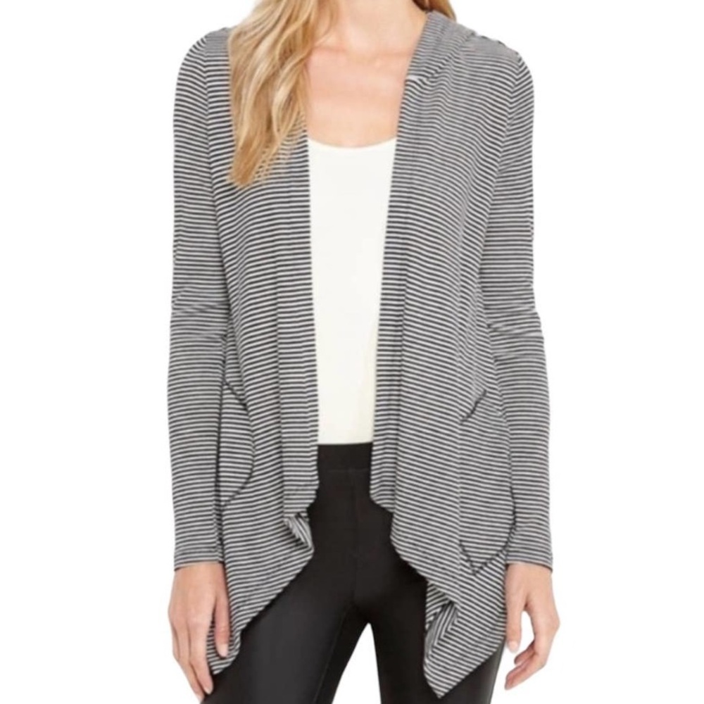 Philosophy Gray Striped Lightweight Hoodie Cardigan Pocket Open Front Size 1X
